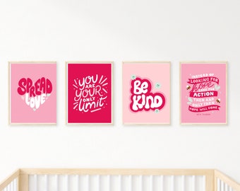 Baby Kinderzimmer Wand Dekor Art Print Set Kinderzimmer Regal Dekor Mädchen Rosa und Rot Drucke Digitaler Download Kinderzimmer Drucke Mädchen Poster Wandkunst