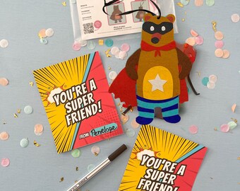 Superhero Bear Valentine Craft Kit: Printable Cards, Kids Party Favor