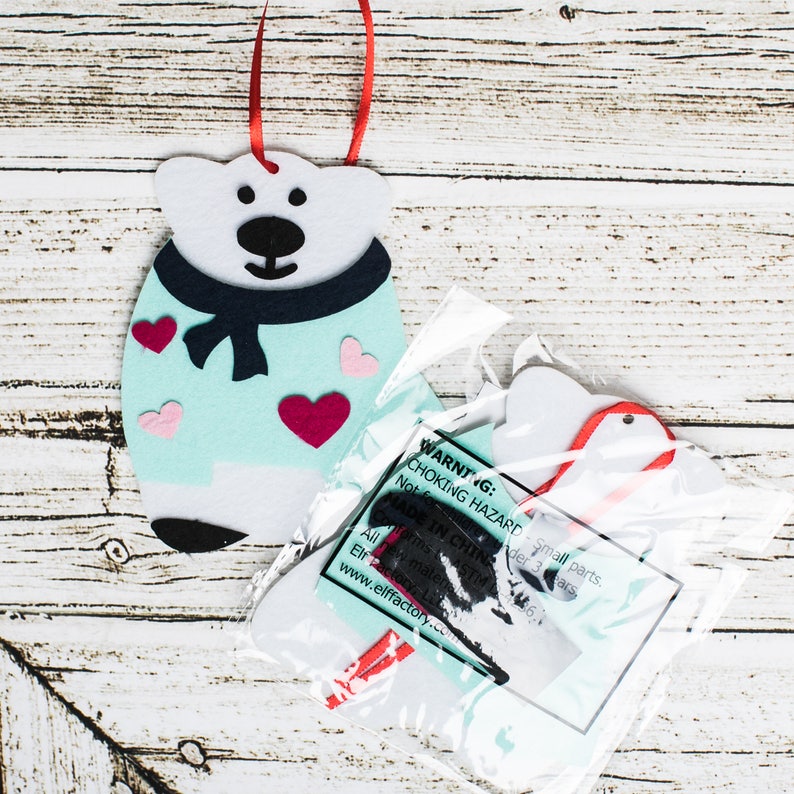 Polar Bear Ornament Polar Bear Craft Christmas Polar Bear Felt Polar Bear Felt Christmas Ornament