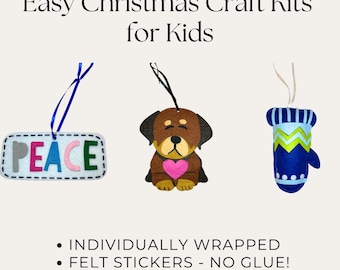 Felt Christmas Ornament Craft Kit: Dog, Mitten, Peace - No Glue (Ages 4+)