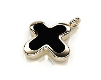 Croix pour homme en or massif jaune blanc rose 9 carats 14 carats 18 carats poli avec émail noir