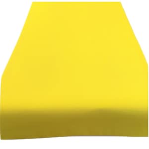 May include: A bright yellow table runner. The runner is made of a smooth, flat fabric.