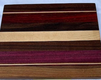 Handmade Exotic Wood Cutting Board – Purpleheart, Padauk, Walnut Handcrafted in USA - 8" x 7"