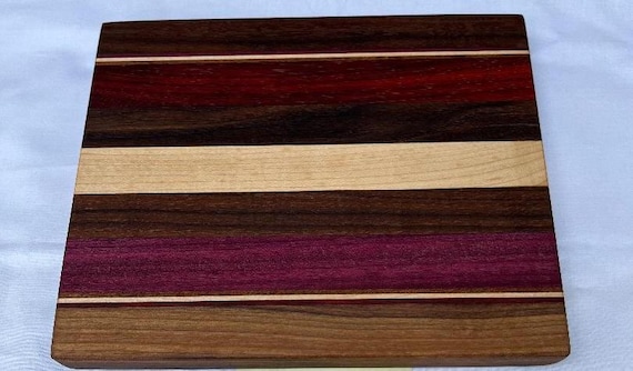 Handmade Exotic Wood Cutting Board – Purpleheart, Padauk, Walnut Handcrafted in USA - 8" x 7"