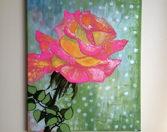 Original Pink Rose Acrylic Painting: Textured Floral Wall Art (18x24 inch)