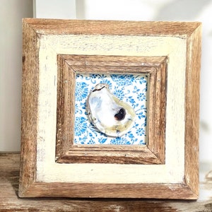 Framed Oyster Shell Art: Coastal Decor, Upcycled Vintage Frame