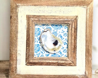 Framed Oyster Shell Art: Coastal Decor, Upcycled Vintage Frame