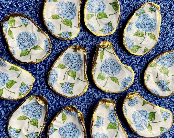 Bulk or Single Hand Made Oyster Shell Ring Dishes, Hydrangea Coastal Grandmillenia,  Bridal Shower Favors, Bridesmaids Proposal Gifts