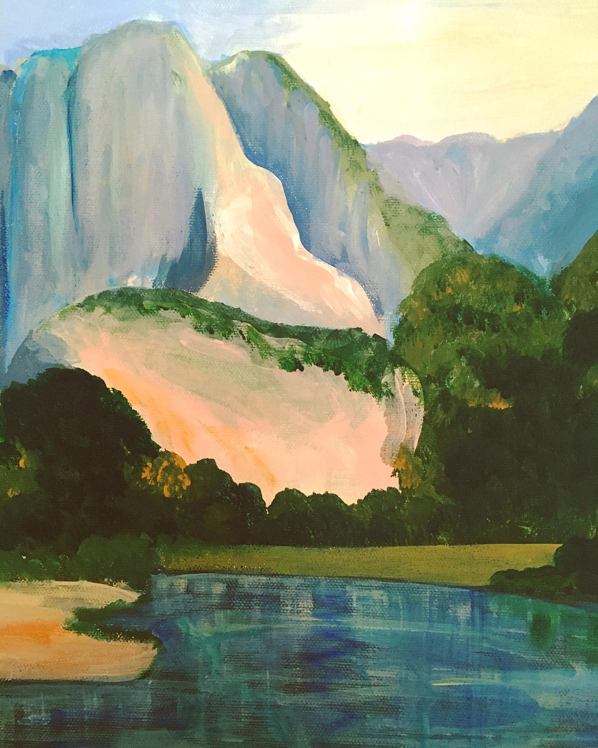 オリジナルの山の湖の絵画、アクリル風景画、11x14 - Etsy 日本