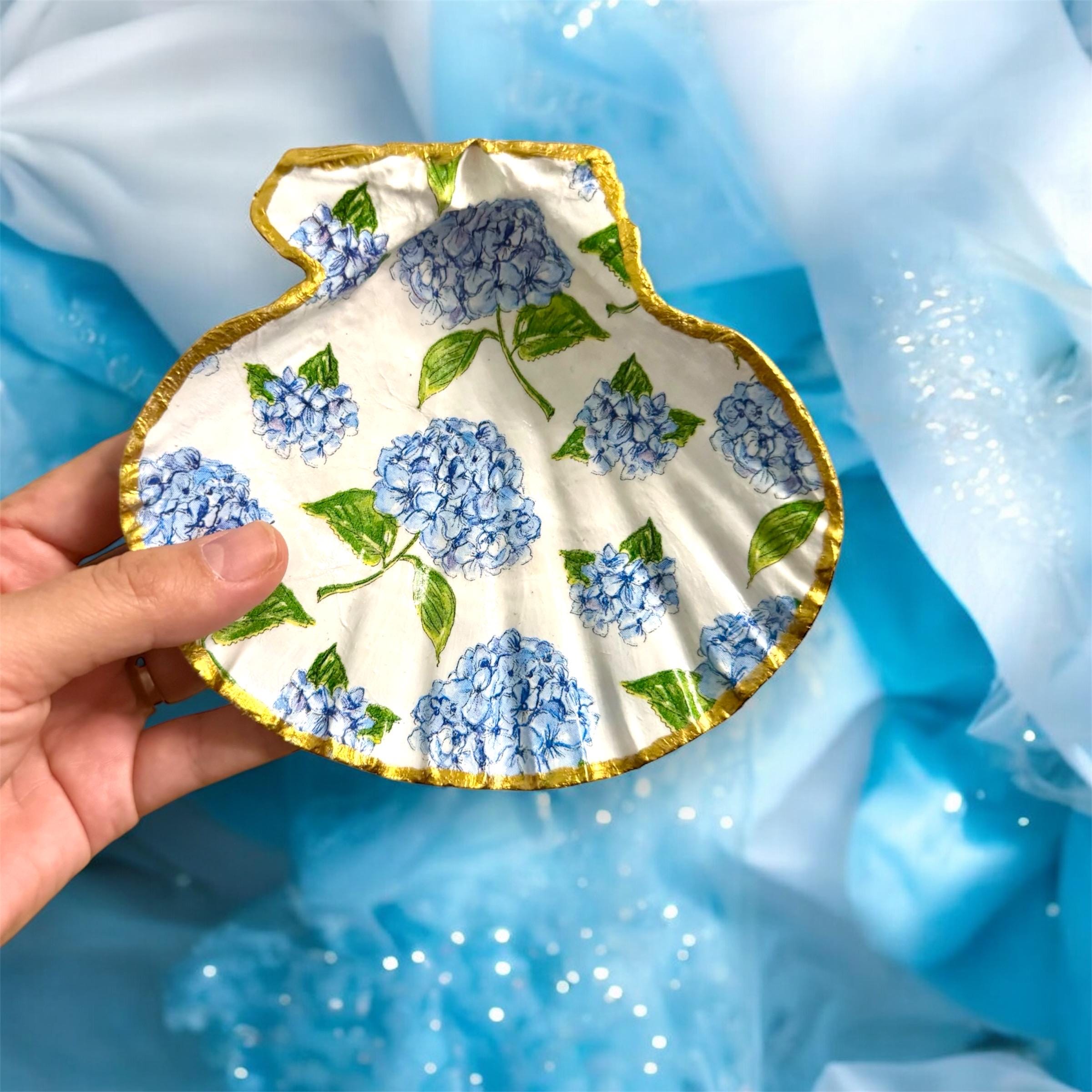 5” Large Hand Made Scallop Shell Ring Dish, Hydrangea Coastal ...