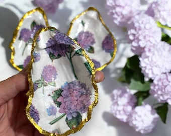 Bulk or Single Hand Made Oyster Shell Ring Dishes, Purple Hydrangeas Coastal Grandmillenia, Bridal Shower Favors, Bridesmaids Proposal Gifts