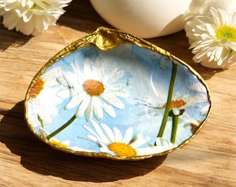 Daisy Clam Shell Ringschale, Decoupage Schmuckschale, Küstendekor
