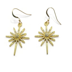 North Star Earrings, 14ct Gold Filled Earrings, Gold Dangle Earrings, Gold Drop Earrings, Dangle Drop Earrings, Pave North Star Earrings