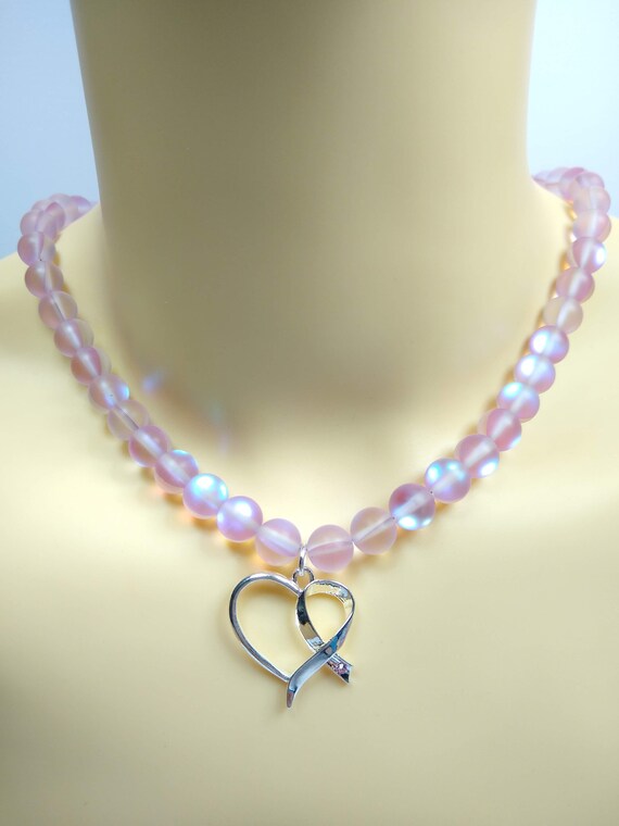 Pale Pink Rainbow Moonstone Necklace Rainbow Moonstone Heart