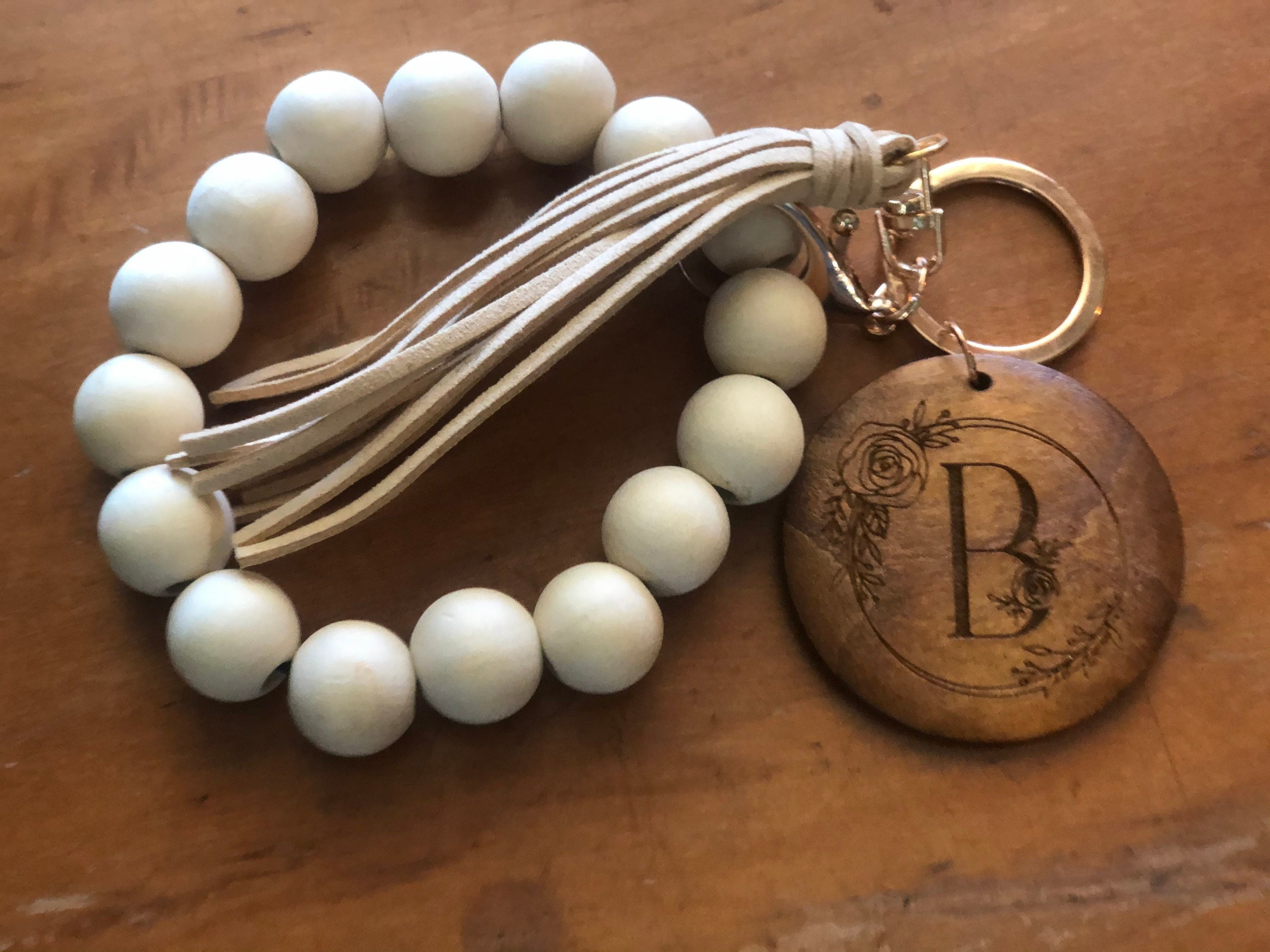 Personalized Wood Beaded Keychain Wristlet / Bracelet / Etsy