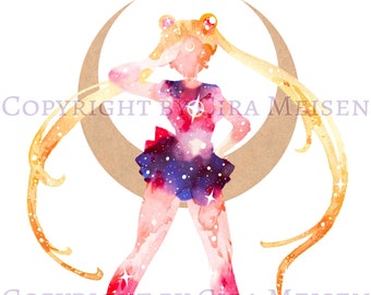 MOON, high-quality print 18x24cm embellished by hand with GOLDLEAF - moon warrior sailor inner senshi magical girl