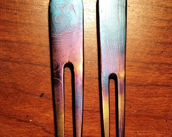 Lot of 2 for father & son, Spouses, Two Ball partner... "The Duo" Handmade Damascus Steel Divot Tools by Dave Curry Hand Torched Iridescent