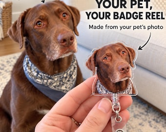 Custom Pet Photo Badge Reel, Personalized Dog Cat ID Holder, Retractable Nurse Badge, Vet Teacher Gift, Pet Lover Gift
