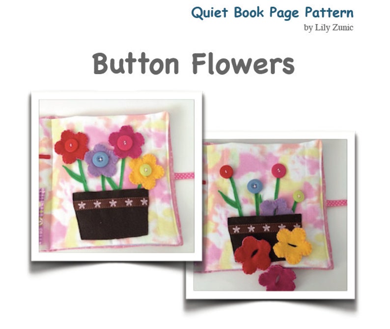 Button Flowers Quiet Book Page PDF Pattern PDF Quiet Book Felt Busy Book Toddler book Activity Book Fabric quiet book image 2