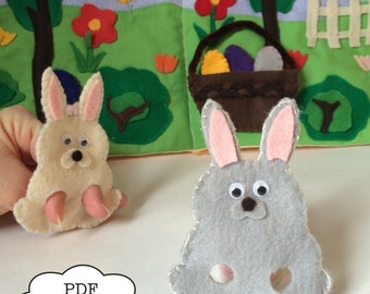 Bunny finger puppet PDF pattern and tutorial |  Rabbit finger puppet | Animal felt puppet instructions and template