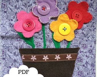 Button Flowers Quiet Book Page PDF Pattern|  PDF | Quiet Book | Felt Busy Book | Toddler book | Activity Book | Fabric quiet book