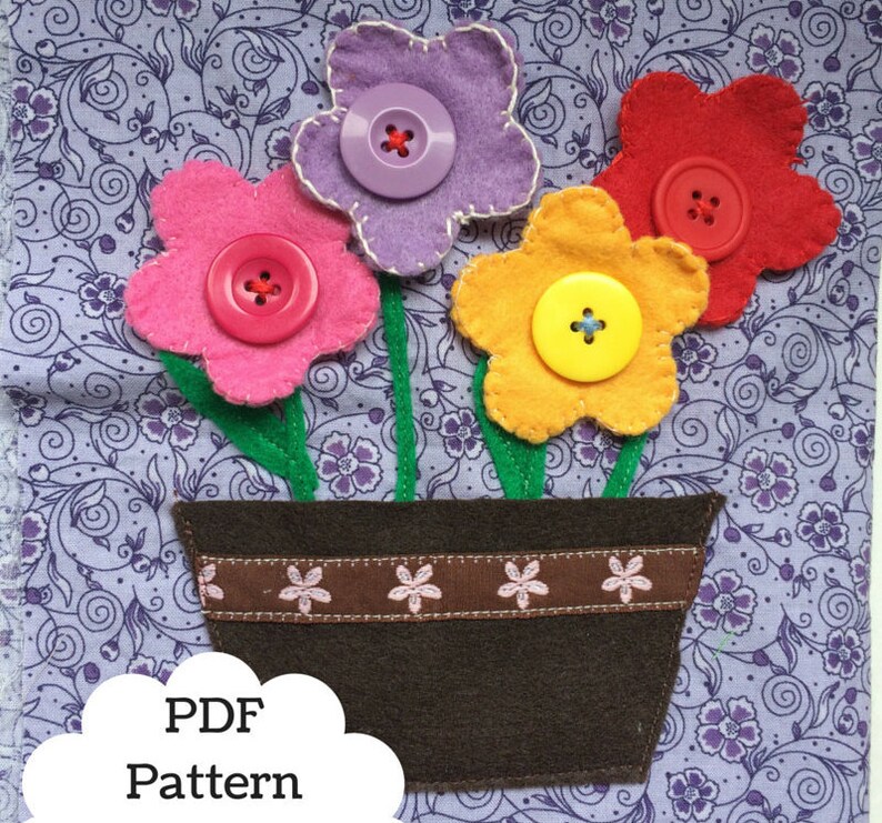 Button Flowers Quiet Book Page PDF Pattern PDF Quiet Book Felt Busy Book Toddler book Activity Book Fabric quiet book image 1