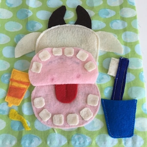 Cow Brushing Teeth Quiet Book Page PDF Pattern|Sewing Pattern Cow|Brushing Teeth Activities Quiet Book|Quiet Book Pattern Cow Brush Teeth