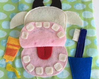 Cow Brushing Teeth Quiet Book Page PDF Pattern|Sewing Pattern Cow|Brushing Teeth Activities Quiet Book|Quiet Book Pattern Cow Brush Teeth