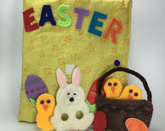 Easter quiet book sewing pattern and tutorial with Easter felt bunny puppet | Easter activity book| Easter gift for kids| Spring quiet book