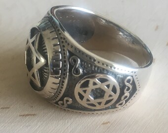 HBSSDAVIDSTRINFTY169RING - Para él - anillo con david Star e INFINITY en 925 plata oxidada 16 mm de ancho superior, se vende individualmente