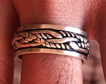 HBSSWEAVE138RING - Para anillo ÉL. Elegante diseño de tela 925 anillo de plata 8-9 mm de ancho superior. Peso 7 gms. Vendido individualmente