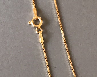 HBVER116BOXCHAIN - Cadena de caja - 1.0 mm, vermeil de oro de 18 quilates sobre 925 de plata, cadena italiana lista para usar.