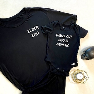 Mommy or Daddy and Baby Elder Emo and Emo Is Genetic T-Shirt and Onesie Matching Set