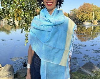 Light blue with yellow trim elegant scarf