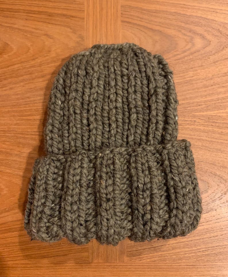 Ponytail or Bun Hand Knit Cuff Hat. Choose your size and color Medium Brown