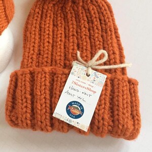 Ponytail or Bun Hand Knit Cuff Hat. Choose your size and color Burnt Orange