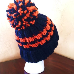 Chicago Bears Thick Warm Cuff Hat, Hand-knit Washable Acrylic Wool Blend Optional Pom  Adult S – XL sizes and Child