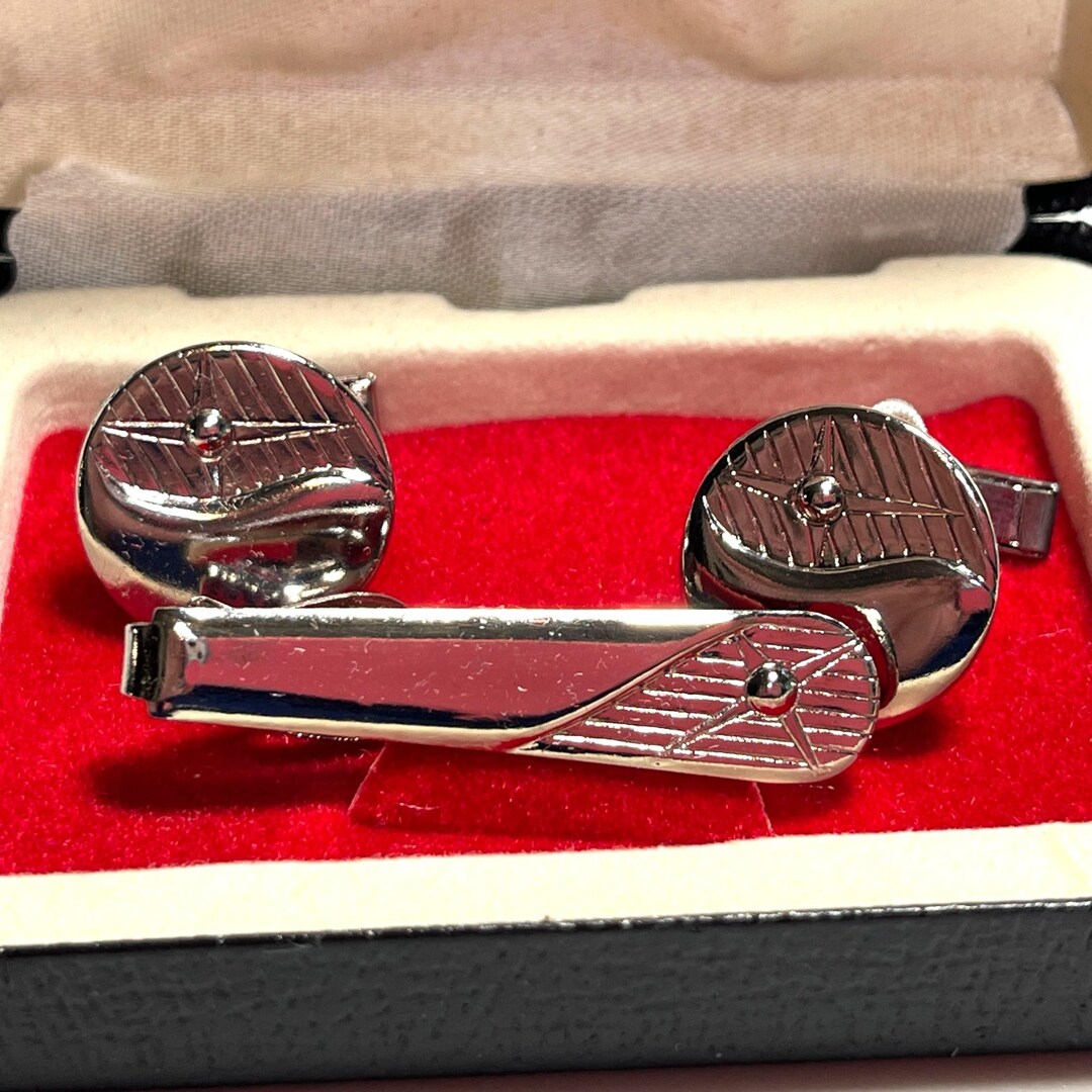 Vintage Gentry Silvertone Cufflinks Tie Clip Set in Original Box - Etsy