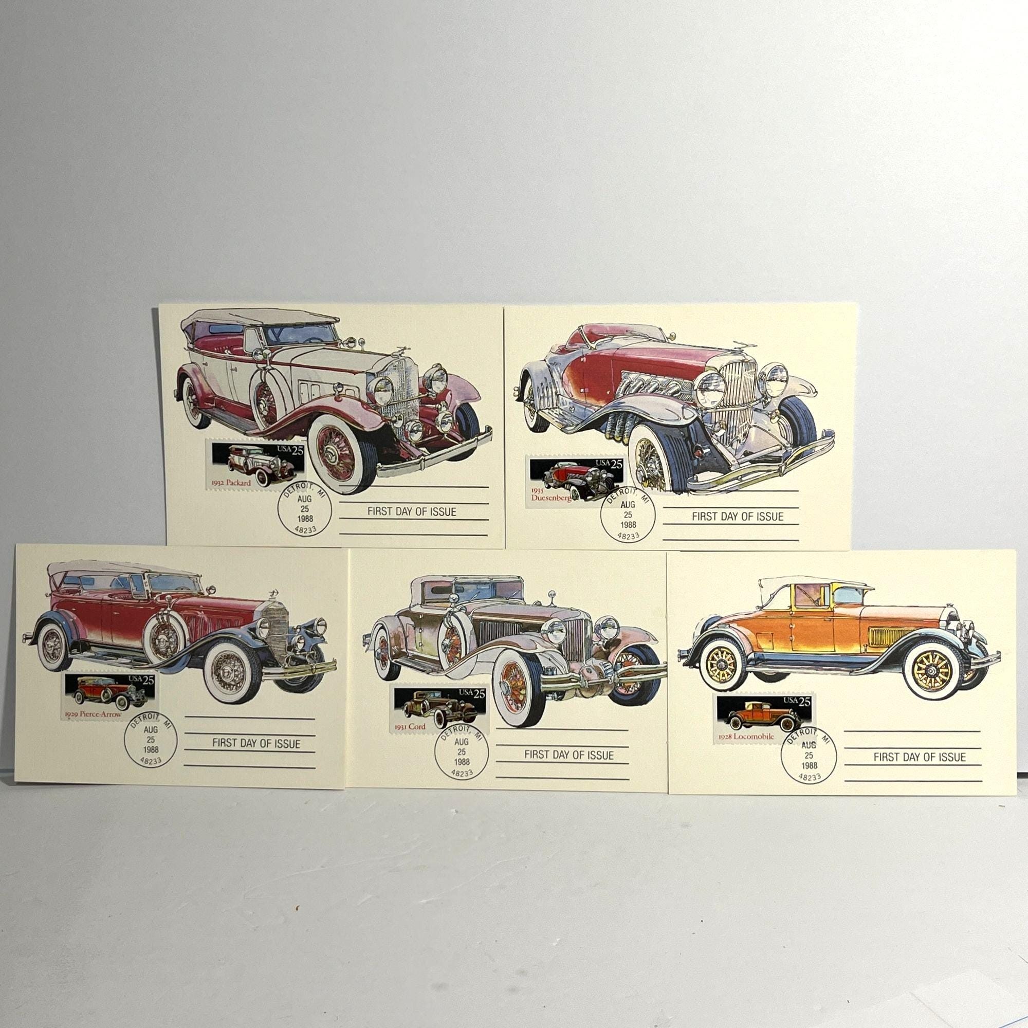 Vintage Classic Car First Day of Issue Postcards 1988 Set of