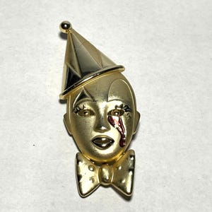 Vintage Trauriger Clown Pierrot Gesicht Anstecknadel Brosche