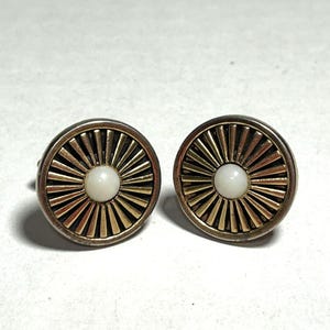 Vintage Round Burst Gold Tone Faux Pearl Cufflinks