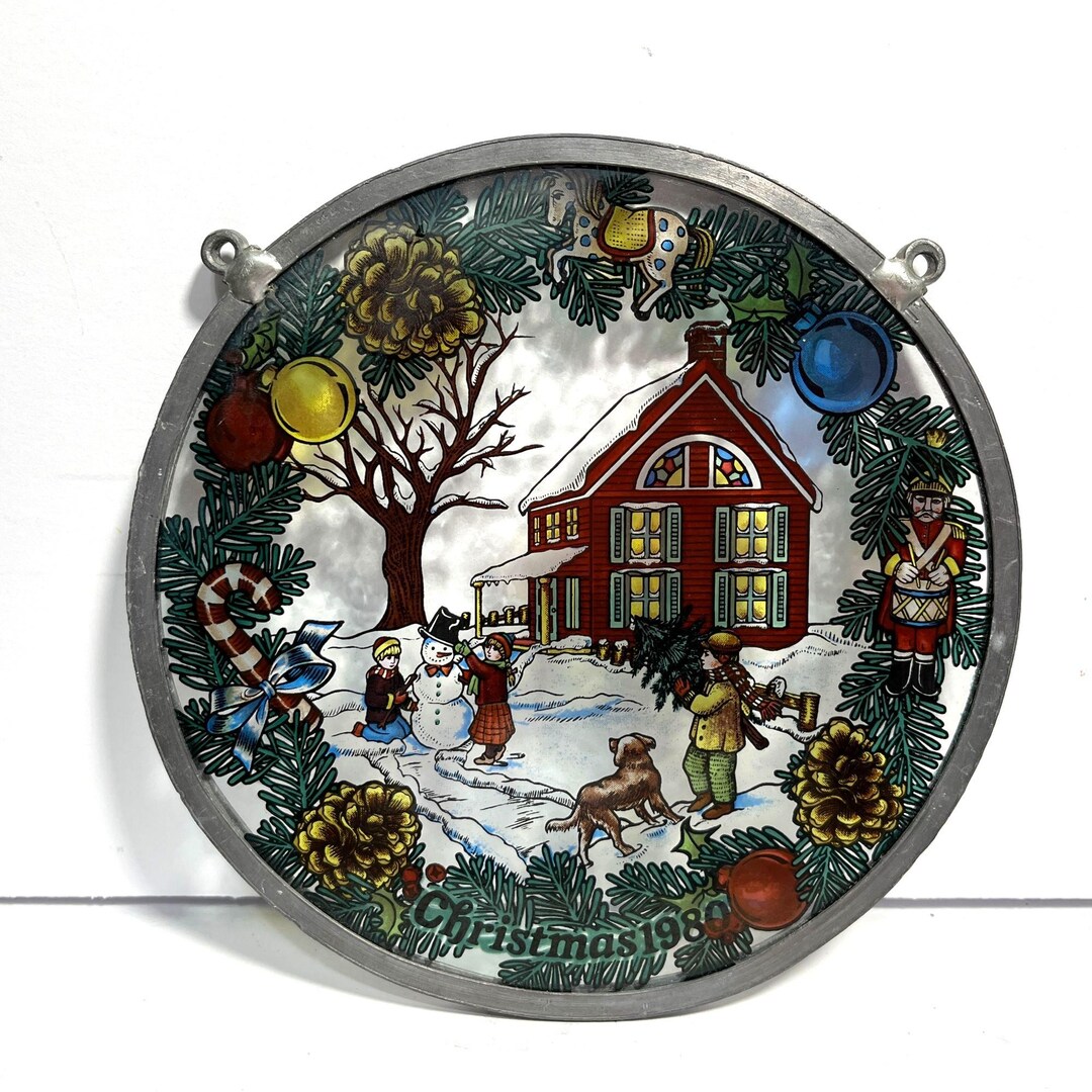 Vintage Glassmasters Christmas 1980 Stained Glass Winter Scene - Etsy