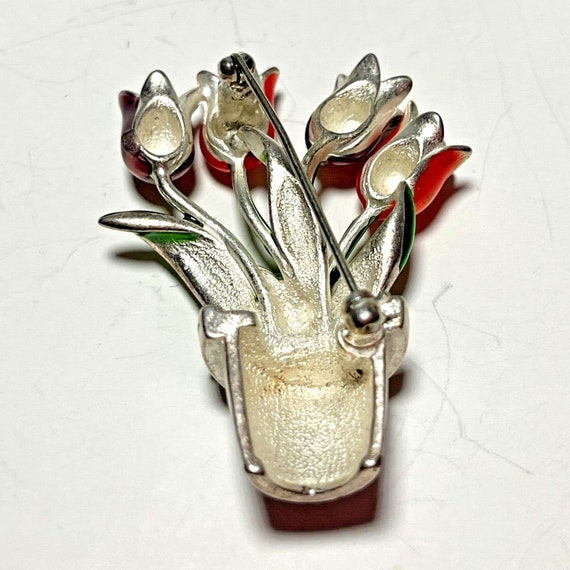 Vintage Tulip Flowerpot Enamel Lapel Pin Brooch - image 4