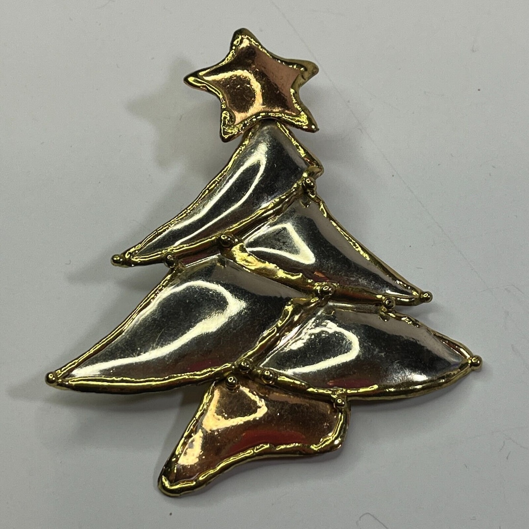 Two Tone Metal Christmas Tree Lapel Pin Brooch Pendant Etsy