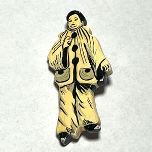 Spilla da bavero in legno dipinta a mano con motivo Pierrot Clown