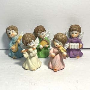 Vintage Ceramic Angel Figurines Set Of 5 Playing Musical Instruments
