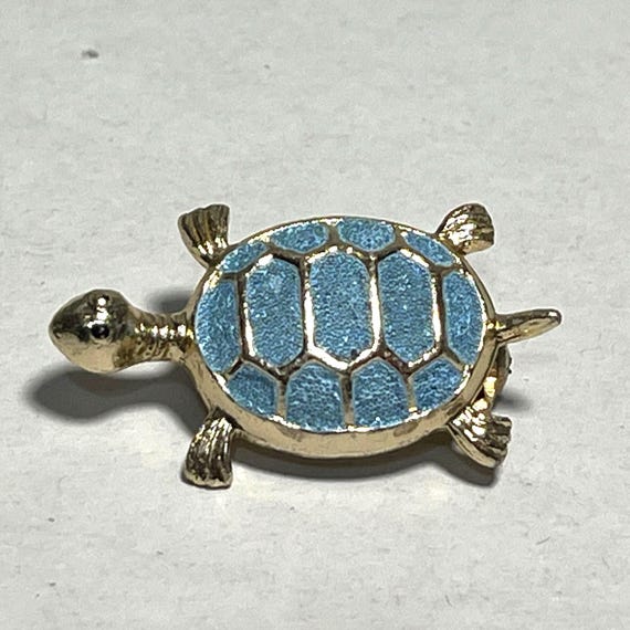 Blue Sugar Coated Enamel Turtle Lapel Pin Brooch