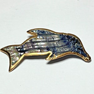 Beautiful Dolphin/ Porpus Inlaid Abalone Shell on Silver Tone 