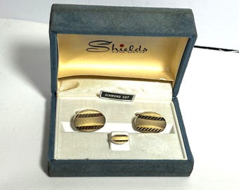 Vintage Shields Manschettenknöpfe mit Diamantschliff, vergoldet, in der Originalbox
