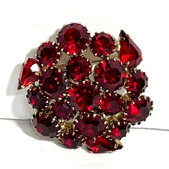 Vintage Ruby Red Mid Century Lapel Pin Brooch